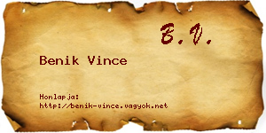 Benik Vince névjegykártya